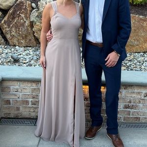 Azazie Jane Taupe Long Dress